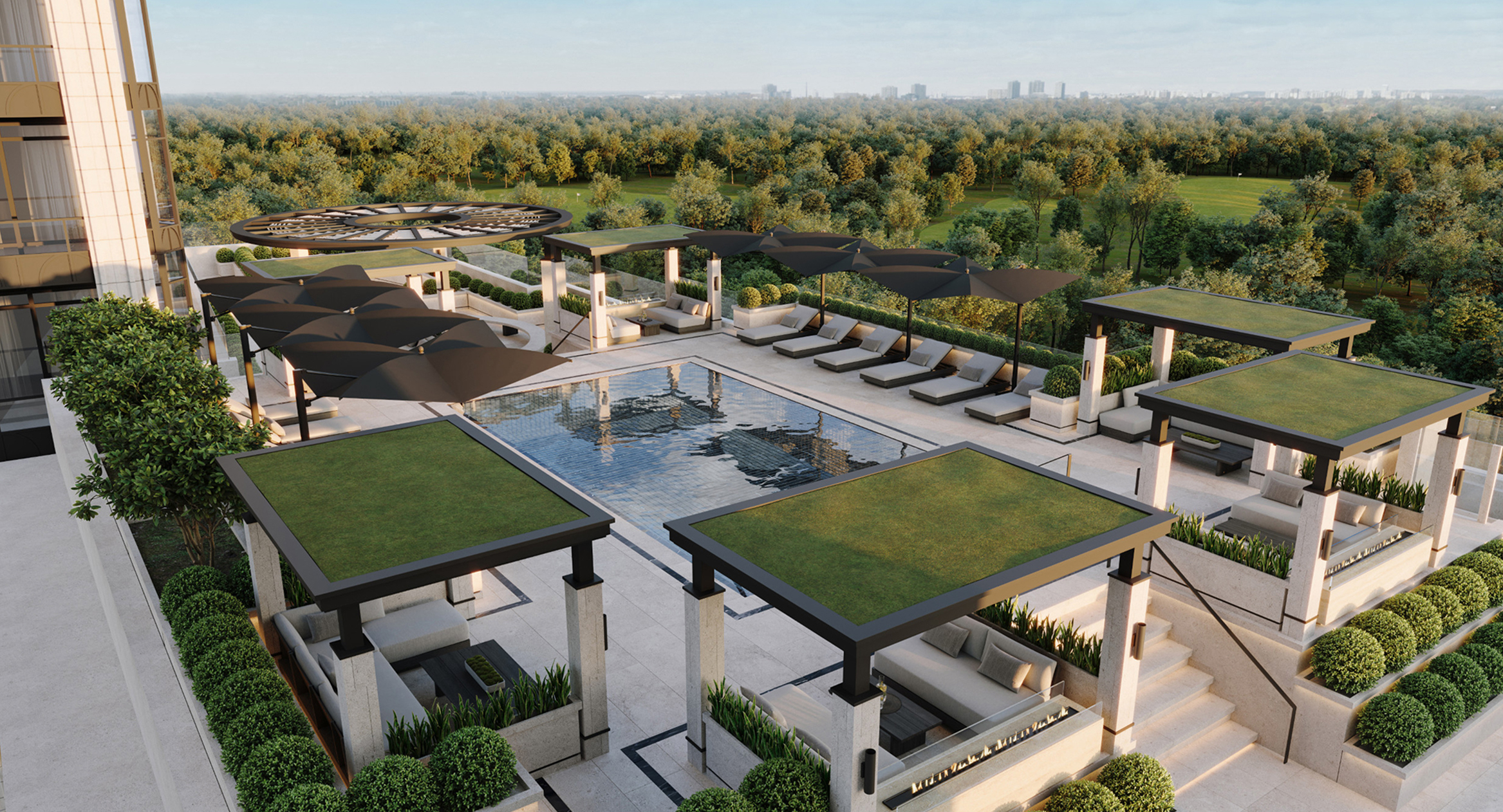 Resort-style pool with <br/>cabanas and first-class <br/>amenities.
